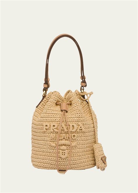 prada raffia bucket bag